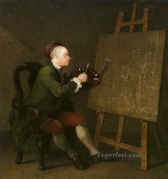 William Hogarth Painting - Self Portrait at the Easel William Hogarth